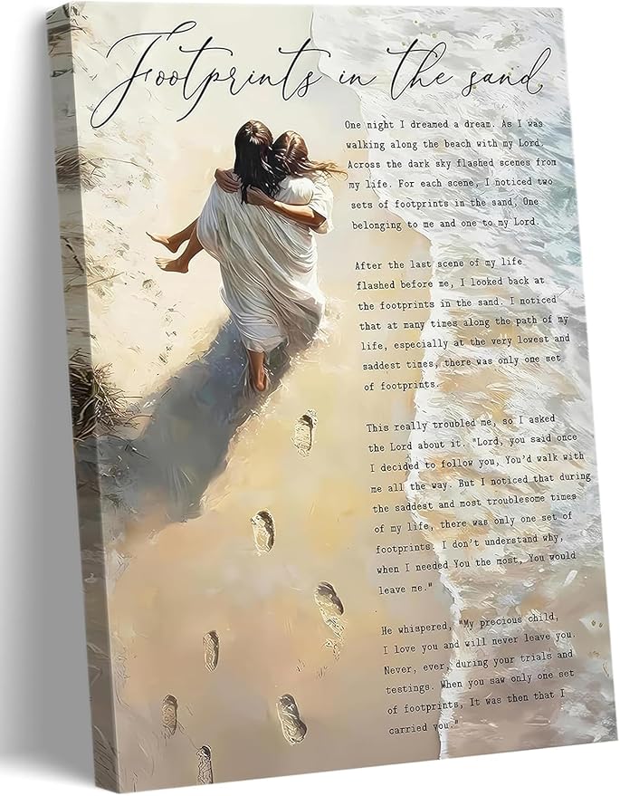 YOXORDQ Footprints in the Sand Poem Wall Art-Wrapping Canvas-16x24in | by YOXORDQwallart