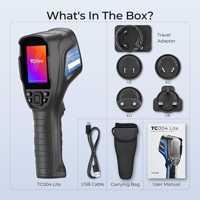 TOPDON TC004 Lite Thermal Imaging Camera, 160 x 120 IR Resolution 15-Hour Battery Life Handheld Infrared Thermal Imager with 1x / 2X / 4X Zoom Level, -4°F~1022°F Range, High and Low-Temperature Alarm