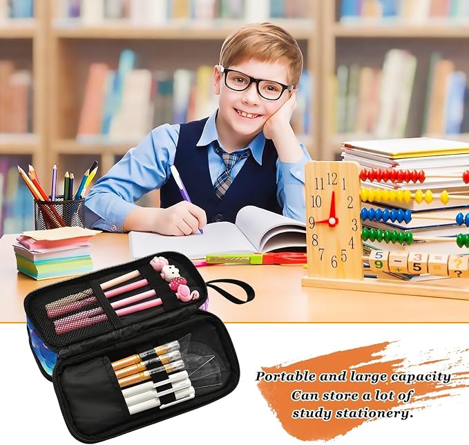 Custom Wolf Howling Moon Lightning Pencil Case Box Boys Girls Personalized Name - Image 7