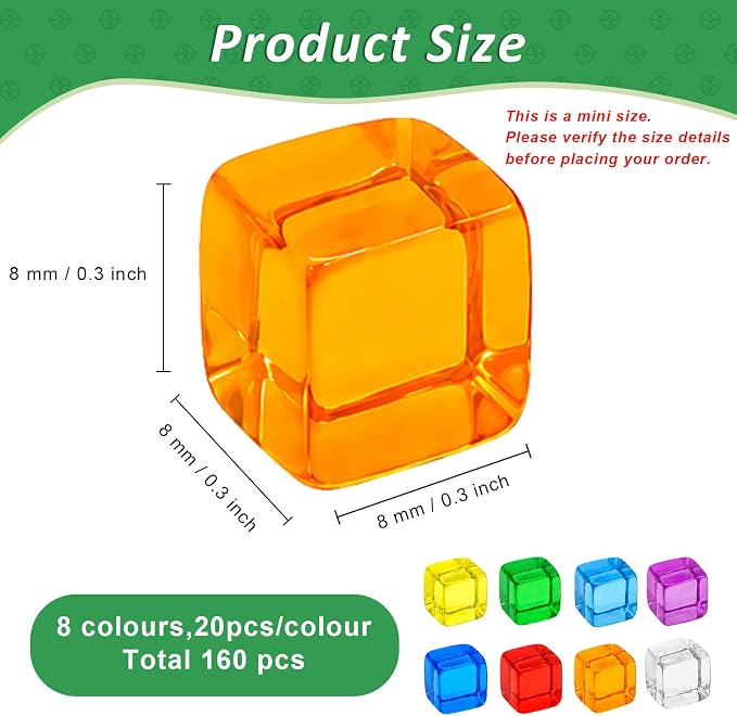 Mini Dice 8mm Acrylic Cubes, Tabletop Gaming Pieces & DIY Crafts - Image 2