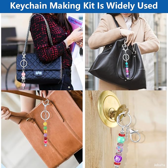 JehaYu 287 Pcs Bead Keychain Making Kit, DIY Beadable Keychains Supplies Key - Image 6