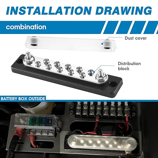 GLOSO Common Bus Bar M6 Studs Power Distribution Block Marine Busbar Battery Terminal Distribution Block 150 Amp Rating 20P