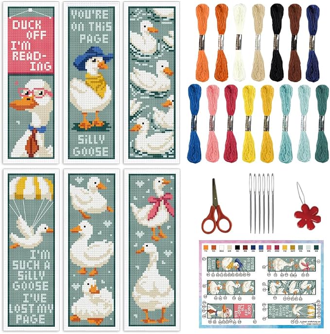 INFUNLY 6PCS Duck Cross Stitch Bookmark Kit by INFUNLY