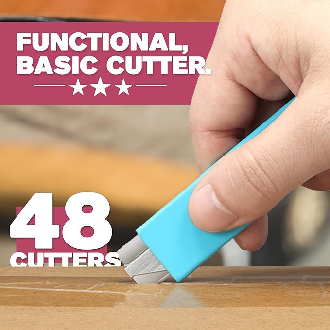 Box Cutter, 48-Pack Retractable Cardboard Mini Box Cutter for Packages, Boxes and Paper, All Metal Tough Sheath, Functional Basic Cutter with Case, Lock Ball Design