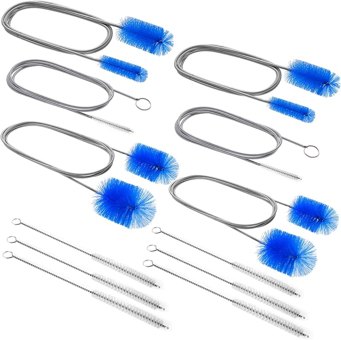 12pcs Flexible Drain Brush 78 Inch Pipe Cleaning Brush 63 Inch Drain Cleaner Brush 59 Inch Hose Brush and 3 Pcs 9 Inch Straw Cleaner Brush for Straws Kitchen Sink Plumbing Shower Drain Tube (Blue)