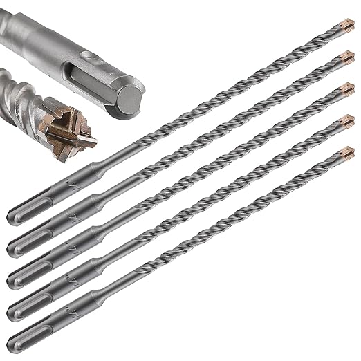 5pcs 1/4" X 8"-6" Cross-Type Double Thread Carbide Drill Bits for Concrete, Brick, Stone, Hammer Drill