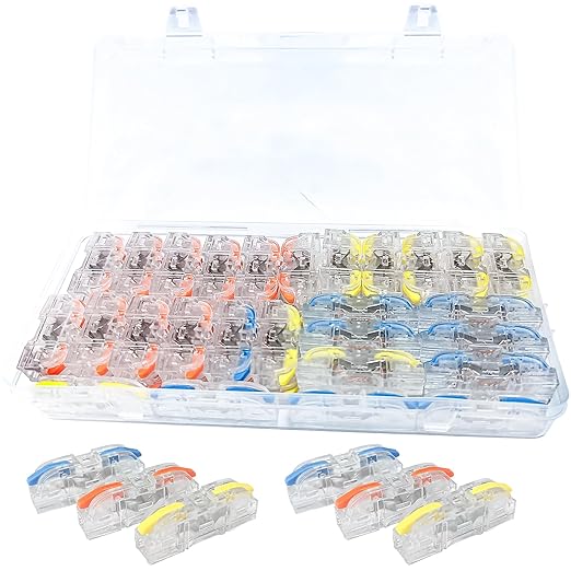 50PCS Boxed Splicing Terminal Blocks, Lever Type Quick Splicing Wire Connector terminals,Wire tap connectors ， Easy to Connect and Splice Wire Household Wire connectors (1-on-1 Interface)