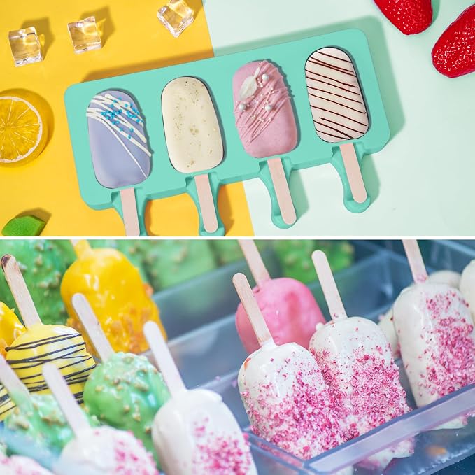 Ozera 2 Pack Silicone Popsicles Molds, Cake Pop Molds, 4 Cavities Oval - Image 2