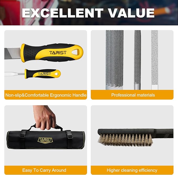 17PCS File Set with Tool Bag, Includes 4PCS Large Metal File, 12PCS Needle File and Wire Brush,Work for Metal, Wood and More