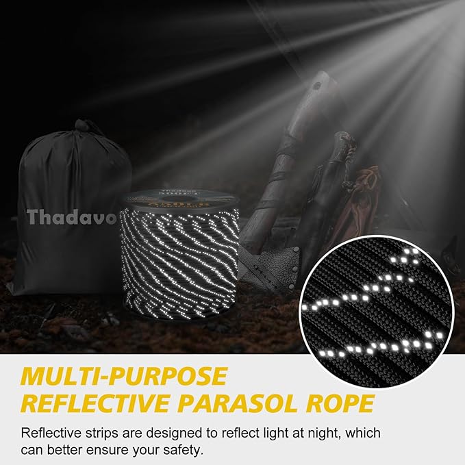 Reflective Paracord Rope 850Ib, 50/100/200/500/1000ft 4MM 11 Strand para Cords Lanyard Utility Parachute Cord for Tent Camping Hiking Fishing Survival Tactical DIY Projects, Black 1000FT