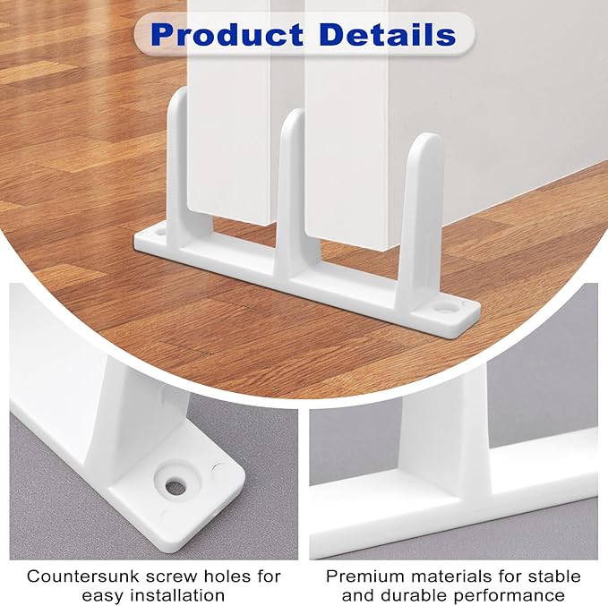 4 Pack Sliding Door Floor Guide, White ABS Closet Door Guides for 1-3/8" Thick Doors, Complete Bottom Track Kit with Screws for Cabinet & Closet
