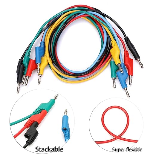 Sumnacon 5pcs Banana to Banana Plug Test Lead Set, 4mm Stackable Banana Plug Wire Test Cable Lead for Multimeter, Electrical Test Wire 1000V/15A