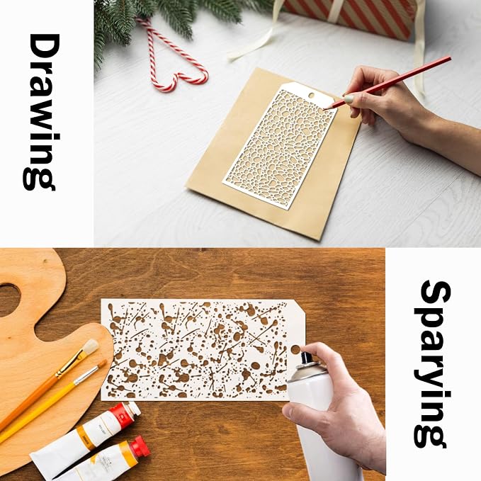 8 Pieces Stencils for Crafts, Leopard Brick Dot Layering Stencils Mixed Media - Image 7