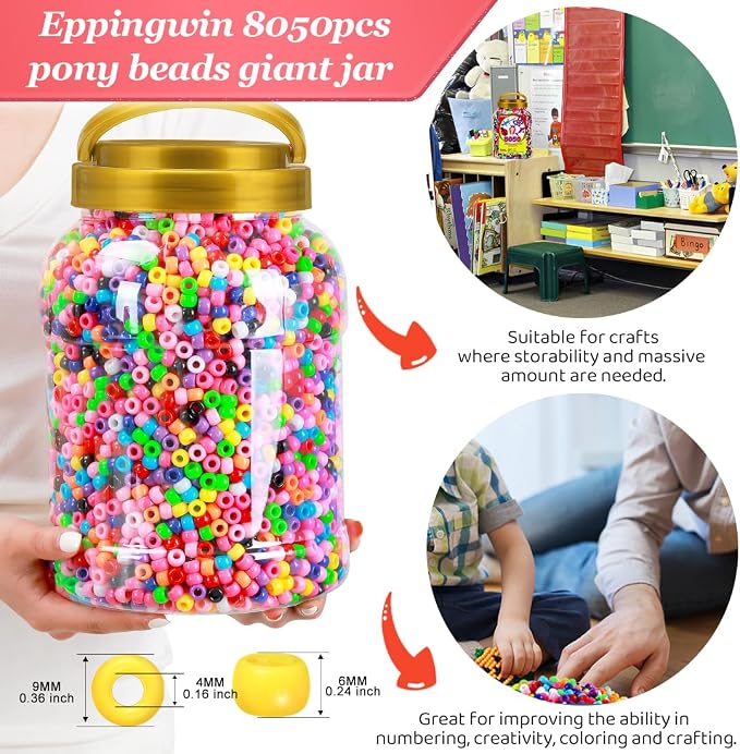Eppingiwn 8050pcs Pony Beads, Plastic Bead - Image 4