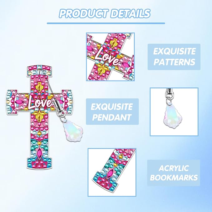 Cross Diamond Art Bookmark Kit: 8 Pcs Christian Bookmarks - Image 4