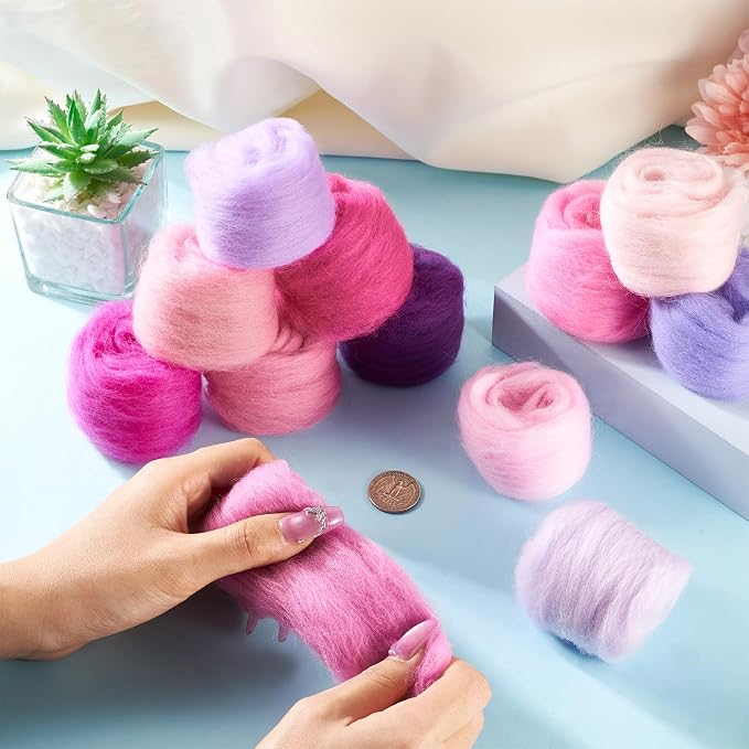 12 Colors 60G Purple Needle Felting Wool Roving, DIY Craft Spinning Fibre Wool - Image 4