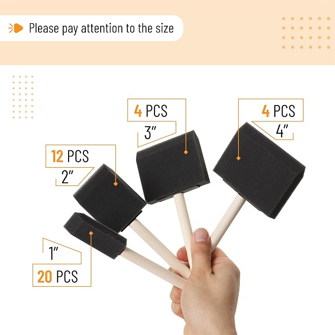 Bates- Foam Paint Brushes, 40 Pack Wooden Handle | Sponge Brushes - Image 3