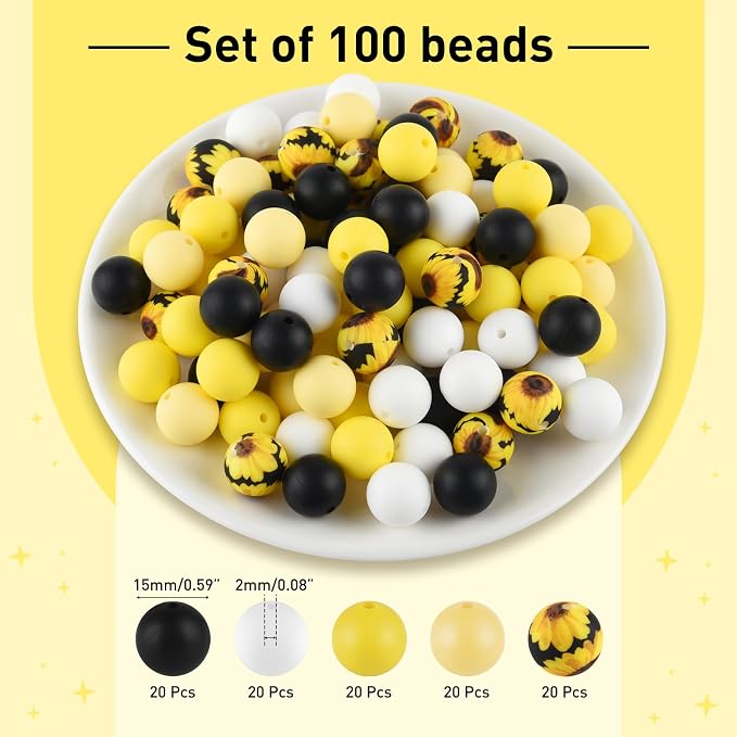 ASTARON 100 Pcs 15mm Silicone Beads - Image 2