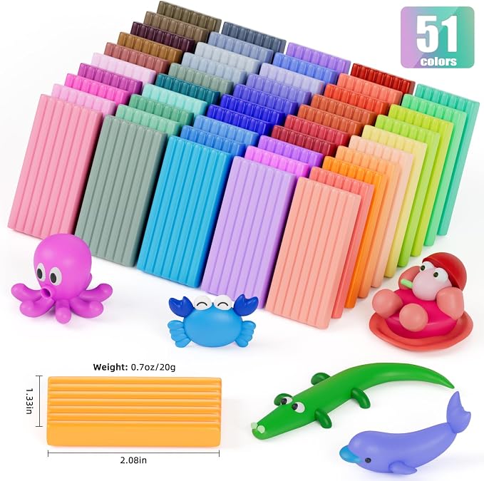 CiaraQ 51-Color Polymer Clay Oven Bake Modeling Kit | 14 tools, 2‑layer box - Image 2