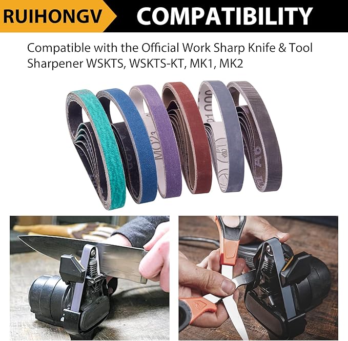 36Pcs 1/2 x 12 Inch Sanding Belts for Official Work Sharp Knife & Tool Sharpener (WSKTS & WSKTS-KT/MK1 & MK2), 6 Each of 80/120/240/400/1000/2500 Grits 1/2" x 12" Replacement Sharpening Belts