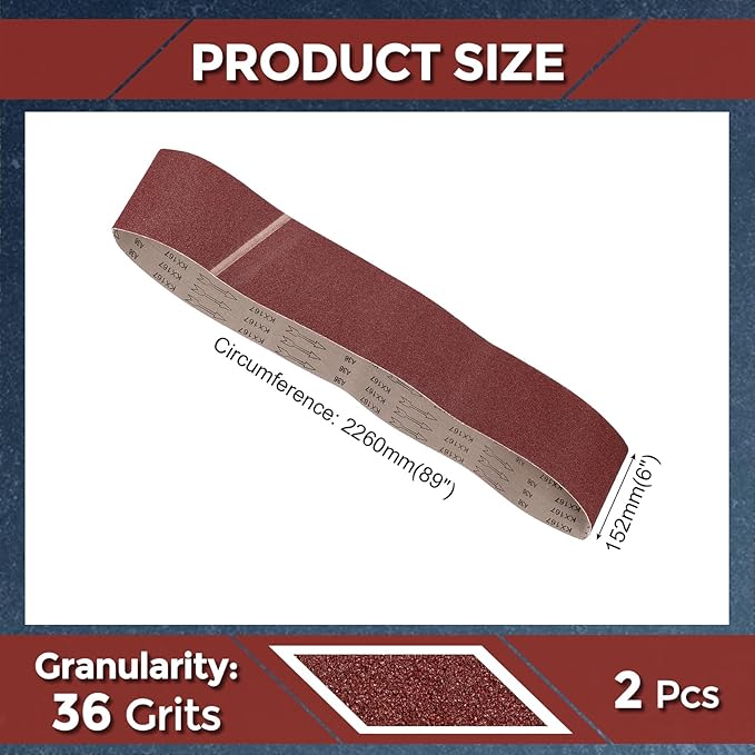 2 Pcs Sanding Belts 6 x 89 Inch 36 Grit Aluminum Oxide Abrasive Sandpaper for Belt Sander Metal Grinding Wood Working Weld Rust Removal