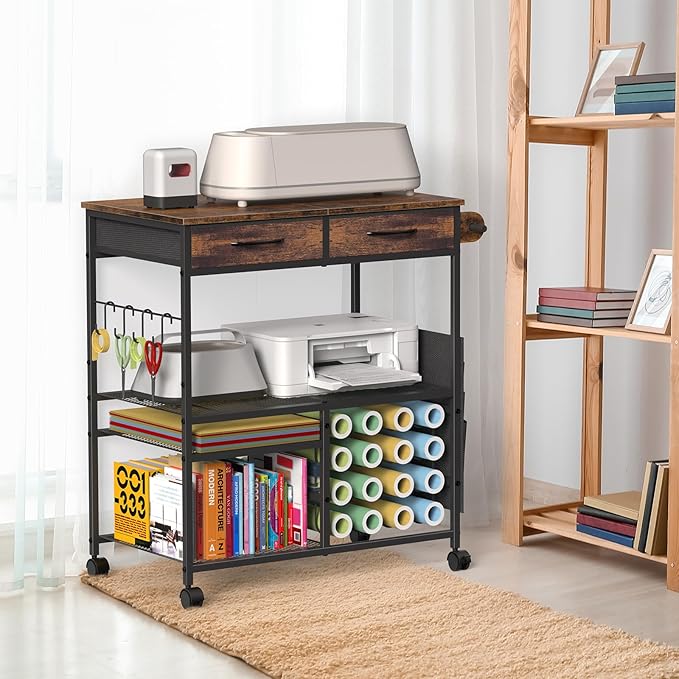Rolling Craft Cart with 16 Vinyl Roll Holders, Craft Workstation Table with - Image 5