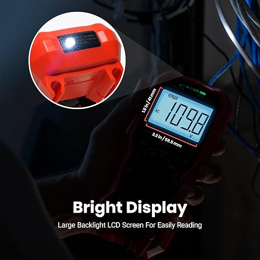 Etekcity Digital Multimeter Voltmeter Tester TRMS 6000 Counts, AC DC Current Voltage Meter, Amp, Ohm, Diode, Capacitance, Frequency, Temperature, NCV, Resistance, Red, MSR-A2000