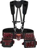 FUERI Tool Belt With Suspender Men Carpenter Pouches Construction Bags Electrician Belts Framer Worker Pouch Bag Holder Organizer 26 Pocket Nylon Leather Black Professional Set - Extra Large