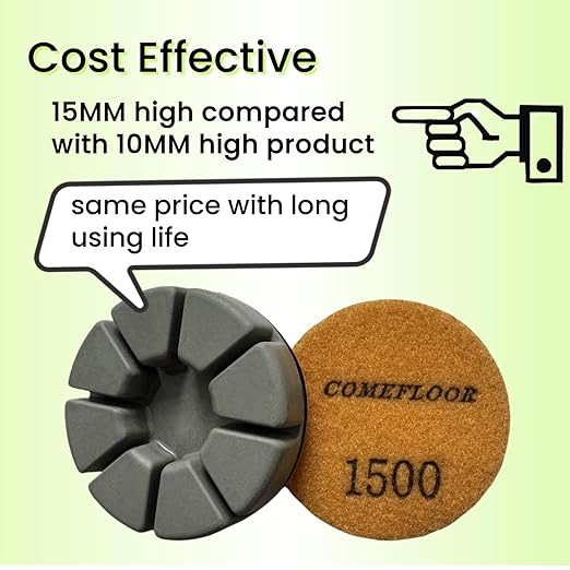 Diamond Floor Polishing Pucks for Terrazzo, Marble, Granite, Concrete Floor, 3 Inch 15mm Resin Bond Hook and Loop Polishing Pad, 1500#, 3PCS