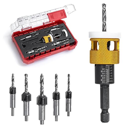 Countersink Drill Bit Set for Wood,7 PCS Counter Sink Drill Bit with HSS Tapered Drill Bits and 1/4" Hex Shank Quick Change for Woodworking with Storage Box