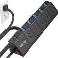 Flat Plug Power Strip with Individual Switches, 10 Ft Ultra Thin Flat Extension Cord, 5-Outlet Surge Protector with 2 USB-C (20W PD) & 2 USB-A, 1700 Joules, Wall Mount for Home Office, Black