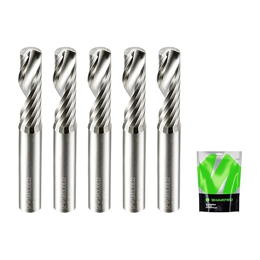 O Flute Upcut Spiral Router Bits 1/4 Inch Shank 1/4 Inch Cutting Dia. Carbide Single Flute CNC Router Bits, Ideal for Aluminum, Plastic, Acrylic, Wood, MDF and PVC (5PCS)