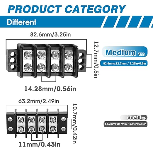GLOSO Marine Terminal Blocks TBD Double Row Stainless 10-22 AWG Cu, 30A/600V- 1 Pack, 14 Poles