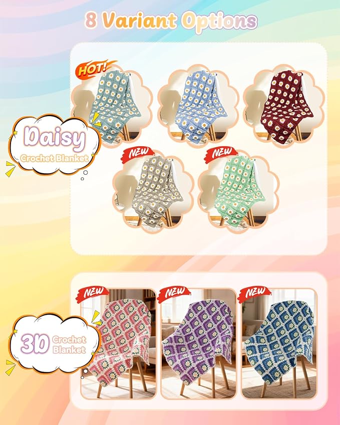 Coopay 3D Blanket Crochet Kit for Beginners, All-in-One Granny Square Blanket - Image 8