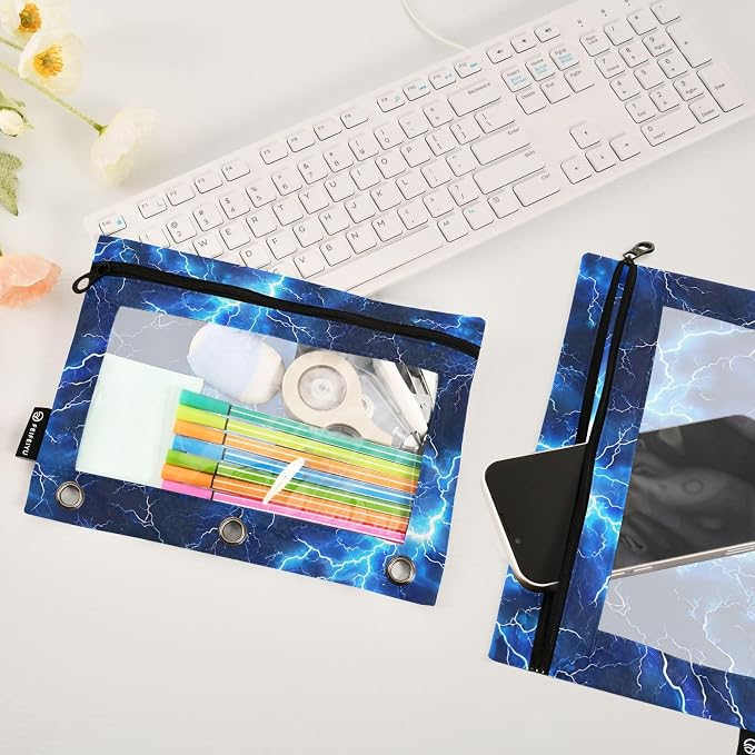 Custom Blue Electric Lightning Pencil Pouch - Image 5