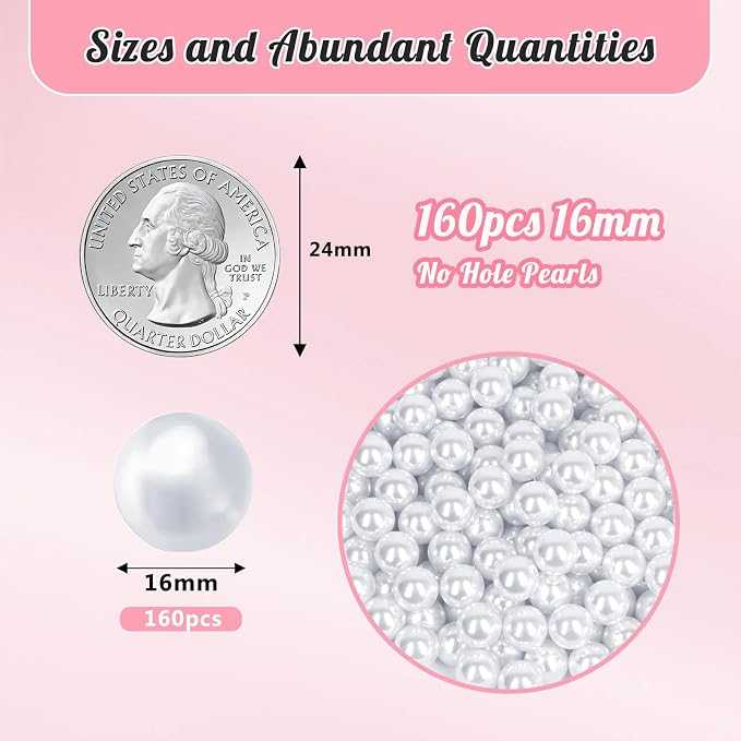 160PCS 16mm Pearls for Crafting, Artificial Pearl Beads for Vase Filler - Image 2