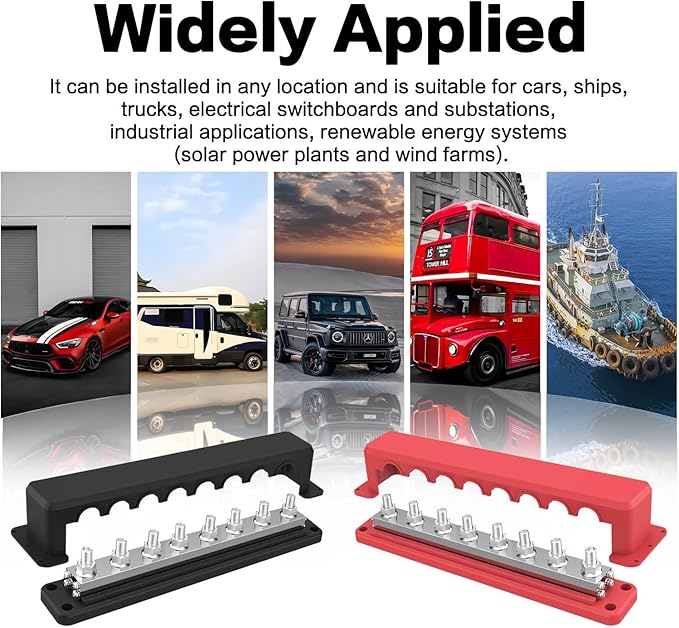 IZTOSS 2Pcs 600 A Bus Bar 12 V Power Distribution Block 8 x 3/8"(M10) Terminal Studs,Battery Bus Bar 48 V DC Positive & Negative Battery Terminal Block for Marine Automotive RV Truck