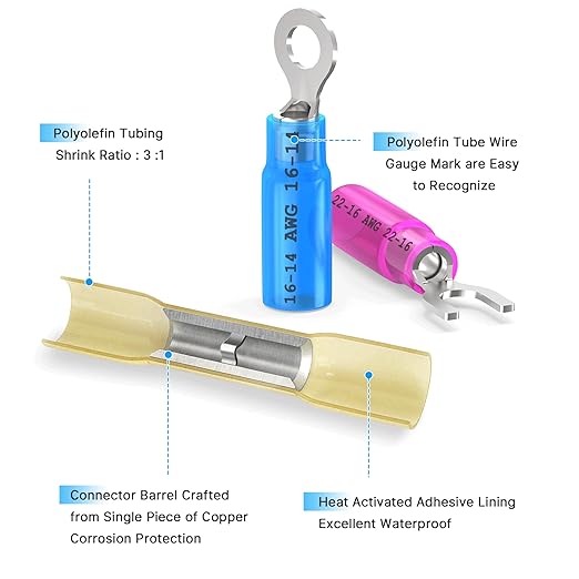 Kuject 500PCS Heat Shrink Wire Connectors, Multipurpose Electrical Wire Connectors Kit, Waterproof Solder Seal Terminal Connectors, Insulated Spade Crimp Ring Butt Splice Connectors for Marine Truck