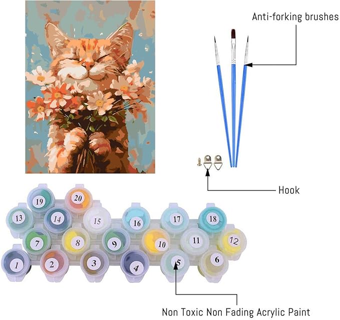 DIY Cat and Flower Paint by Numbers Kits - Image 3