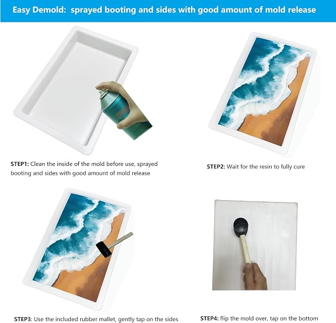 2Pcs Extra Large Reusable Epoxy Resin Table Mold 23x11x3 inches 15.7x9.8x3 - Image 3