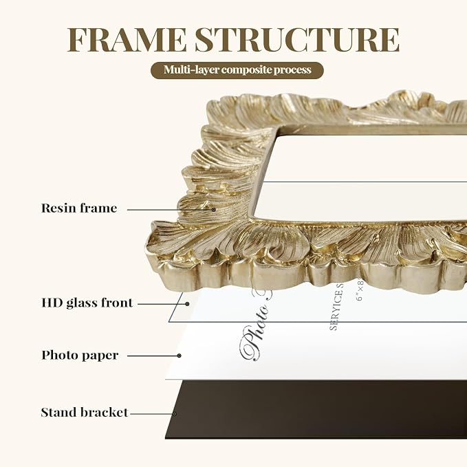 Cuspin Gold Picture Frames 6x8 Frame, Vintage Ornate Palm Leaves Textured - Image 6