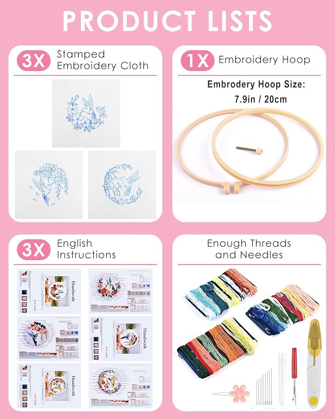 TINDTOP Hummingbird and Flower Embroidery Kit - Image 2