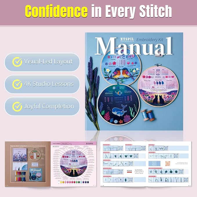 ETSPIL Beginner Embroidery Kit for Adults, Full-Color Print, 4K Video | - Image 5