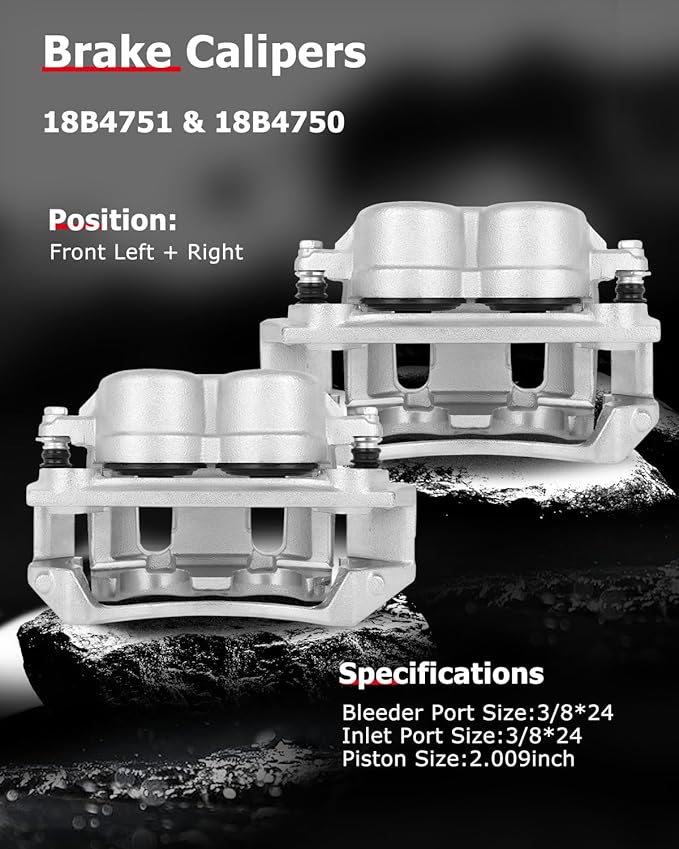 cciyu Front Left & Right Brake Calipers Assembly w/Bracket 18B4751 18B4750 1999-2003 For Ford For F-150,2004 For Ford For F-150 Heritage,1999-2004 For Ford For Lobo,2002-2003 For Lincoln For Blackwood