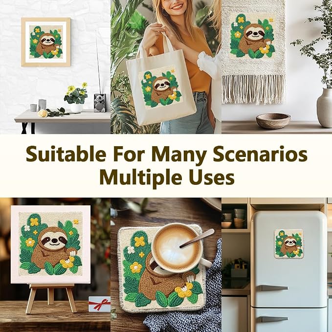 Doodlream Cartoon Sloth Leaves DIY Punch Needle Embroidery Kit - Image 5