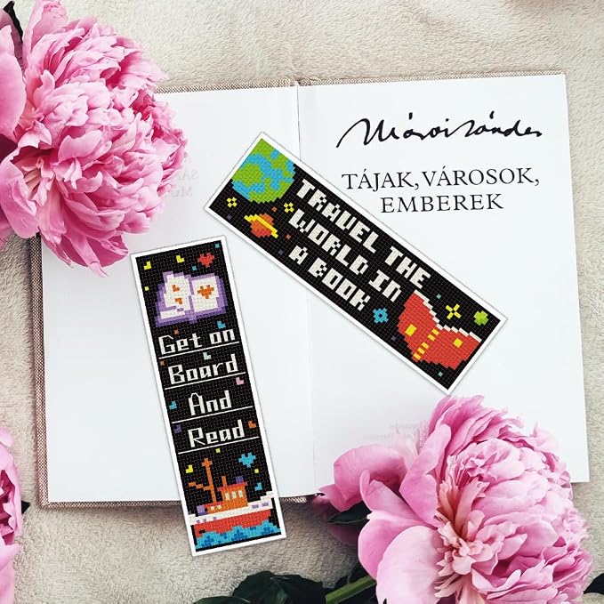 INFUNLY 6PCS Book Theme Cross Stitch Bookmark Kits 8''x2.4'' Study Bookmark - Image 6