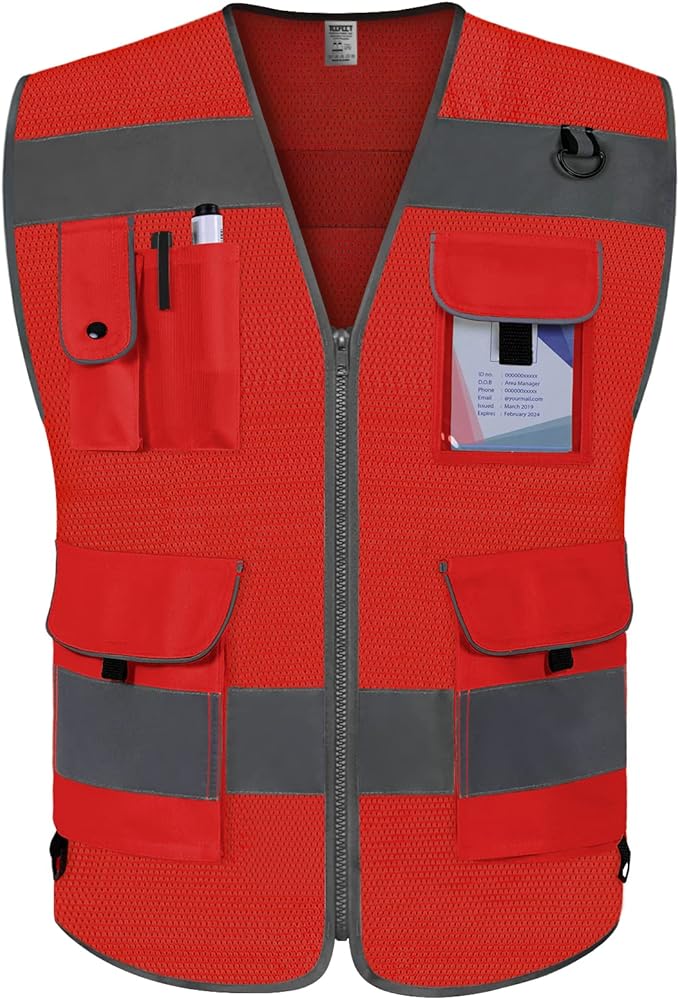 TCCFCCT Mesh Safety Vest 9 Pockets High Visibility Reflective Safety Vest for Men Women, Hi Vis Work Vest with Reinforced Sewing for Workers, Surveyors, Meets ANSI/ISEA, (Red, 3X-Large)