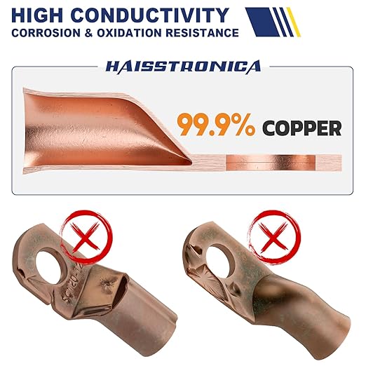 Haisstronica 60PCS Copper Wire Lugs Kit(AWG 8 6 4),Heavy Duty Battery Cable End,Bare Copper Crimp Connectors,Eyelets Tubular Ring Terminals(4Sizes/12Types)