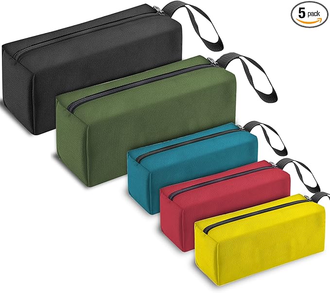5 Pack Canvas Tool Pouch of Two Sizes, Tool Pouches with Zipper, Multipurpose Zipper Bags Tools is Suitable for Storing Scattered Tools, Cosmetics, and Various Items (5 Colors)