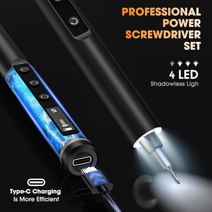 3.7V Mini Electric Screwdriver,50 in 1 Precision Screwdriver Set,Small Repair Tool Kit with 5 Torque/500mAh Battery/OLED Display/4 LED Lights for Electronics Computer/Phone/Camer/Eyeglass/Watch